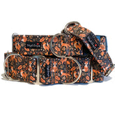 Red Foxes Dog Collar by Big Paw Shop featuring a whimsical design on cotton fabric