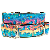 Technicolor Chubby Unicorns Dog Collar by Big Paw Shop featuring a whimsical design on cotton fabric
