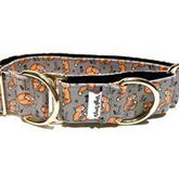 Frolicking Foxes Dog Collar by Big Paw Shop featuring a whimsical design on cotton fabric