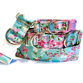 Vintage Floral Dog Collar by Big Paw Shop featuring a whimsical design on cotton fabric
