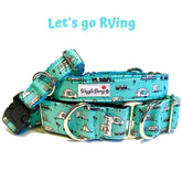 Let's Go Rving Dog Collar by Big Paw Shop featuring a whimsical design on cotton fabric