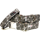 Antlers Grey Dog Collar by Big Paw Shop featuring a whimsical design on cotton fabric