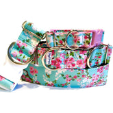 Apple Blossoms Dog Collar by Big Paw Shop featuring a whimsical design on cotton fabric