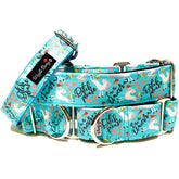 B**** Please, I'm a Unicorn - Teal Dog Collar by Big Paw Shop featuring a whimsical design on cotton fabric