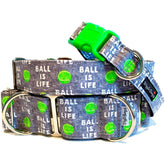 Ball Is Life - Gray Dog Collar by Big Paw Shop featuring a whimsical design on cotton fabric