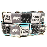 Baby Bear Dog Collar by Big Paw Shop featuring a whimsical design on cotton fabric