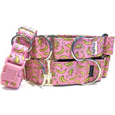 Bananas Dog Collar by Big Paw Shop featuring a whimsical design on cotton fabric