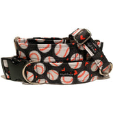Baseball Dog Collar by Big Paw Shop featuring a whimsical design on cotton fabric