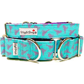 Chickadees Dog Collar by Big Paw Shop featuring a whimsical design on cotton fabric