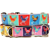 Chicken Pop-Culture Dog Collar by Big Paw Shop featuring a whimsical design on cotton fabric