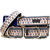 Christmas Moose Dog Collar by Big Paw Shop featuring a whimsical design on cotton fabric