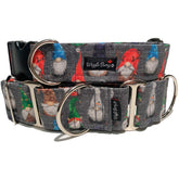 Gnomes Dog Collar by Big Paw Shop featuring a whimsical design on cotton fabric