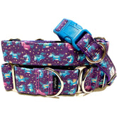 Chubby Whubby Unicorns Dog Collar by Big Paw Shop featuring a whimsical design on cotton fabric