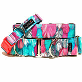Cotton Candy Feathers Dog Collar by Big Paw Shop featuring a whimsical design on cotton fabric