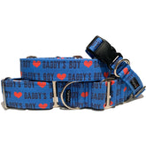 Daddy's Boy (Blue) Dog Collar by Big Paw Shop featuring a whimsical design on cotton fabric