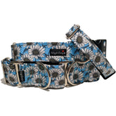 Daisies Dog Collar by Big Paw Shop featuring a whimsical design on cotton fabric