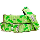 Dill Pickles Dog Collar by Big Paw Shop featuring a whimsical design on cotton fabric
