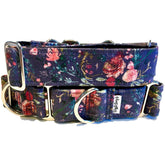 Fable Floral (Purple) Dog Collar by Big Paw Shop featuring a whimsical design on cotton fabric