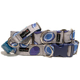 Flying Discs Dog Collar by Big Paw Shop featuring a whimsical design on cotton fabric
