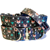 Geo Foxes Dog Collar by Big Paw Shop featuring a whimsical design on cotton fabric
