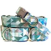 Geometric Turquoise Dog Collar by Big Paw Shop featuring a whimsical design on cotton fabric
