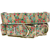Goldens in The Garden Dog Collar by Big Paw Shop featuring a whimsical design on cotton fabric