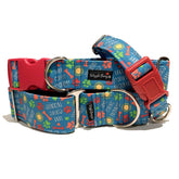 Here Comes Trouble! Dog Collar by Big Paw Shop featuring a whimsical design on cotton fabric