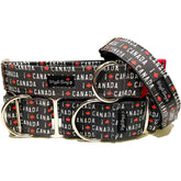 I Love Canada Dog Collar by Big Paw Shop featuring a whimsical design on cotton fabric
