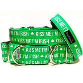 Kiss me, I'm Irish Dog Collar by Big Paw Shop featuring a whimsical design on cotton fabric