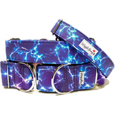 Lightning Dog Collar by Big Paw Shop featuring a whimsical design on cotton fabric
