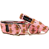 Little Peanut Pink Dog Collar by Big Paw Shop featuring a whimsical design on cotton fabric