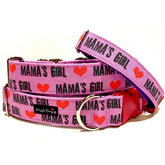 Mama's Girl - Pink Dog Collar by Big Paw Shop featuring a whimsical design on cotton fabric