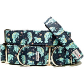 Manatees Dog Collar by Big Paw Shop featuring a whimsical design on cotton fabric