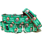 Merry Pitmas Dog Collar by Big Paw Shop featuring a whimsical design on cotton fabric