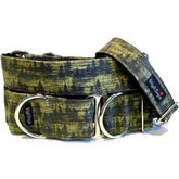 Forest Mist Green Dog Collar by Big Paw Shop featuring a whimsical design on cotton fabric