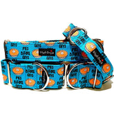Pies Before Guys Dog Collar by Big Paw Shop featuring a whimsical design on cotton fabric