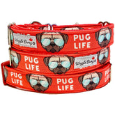 Pug Life Dog Collar by Big Paw Shop featuring a whimsical design on cotton fabric
