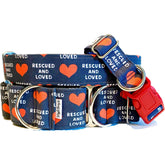 Rescued And Loved - Blue Dog Collar by Big Paw Shop featuring a whimsical design on cotton fabric