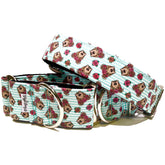 Rose Crown Pitbulls Dog Collar by Big Paw Shop featuring a whimsical design on cotton fabric