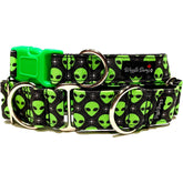 Aliens Dog Collar by Big Paw Shop featuring a whimsical design on cotton fabric