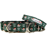 Santa Jaws Dog Collar by Big Paw Shop featuring a whimsical design on cotton fabric