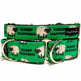 Sheep Happens Dog Collar by Big Paw Shop featuring a whimsical design on cotton fabric