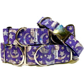 Silver Moon Dog Collar by Big Paw Shop featuring a whimsical design on cotton fabric