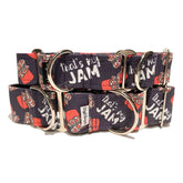 That's My Jam (Blue) Dog Collar by Big Paw Shop featuring a whimsical design on cotton fabric