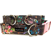 The Wild Meadow Dog Collar by Big Paw Shop featuring a whimsical design on cotton fabric