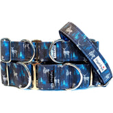 The Winter Forest Dog Collar by Big Paw Shop featuring a whimsical design on cotton fabric