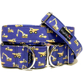 The Dozer Dog Collar by Big Paw Shop featuring a whimsical design on cotton fabric