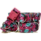 Tropical Leaves Dog Collar by Big Paw Shop featuring a whimsical design on cotton fabric