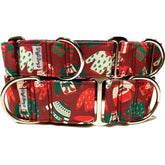 Red Ugly Christmas Sweaters Dog Collar by Big Paw Shop featuring a whimsical design on cotton fabric