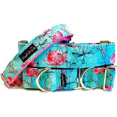 Water Lily Dog Collar by Big Paw Shop featuring a whimsical design on cotton fabric